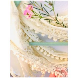 Ivory Lace Scarf with Pom Poms